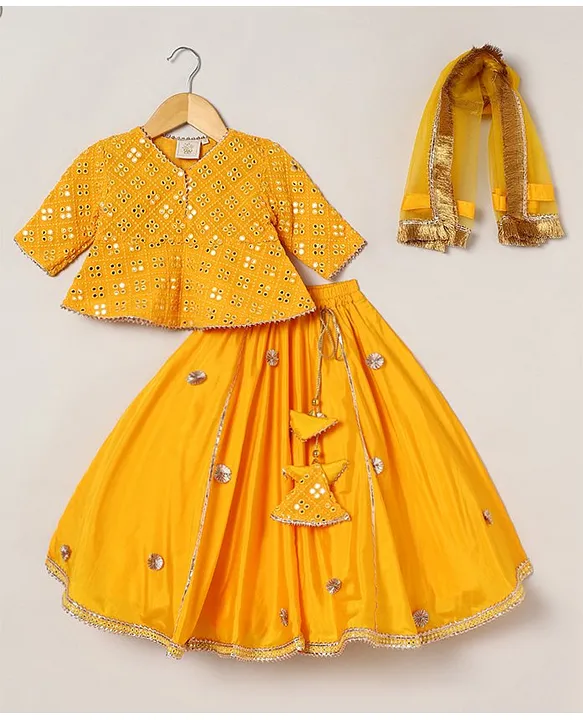 Stitched Yellow Embroidery Work Cotton Lehenga Choli at Rs 1500 in Ahmedabad