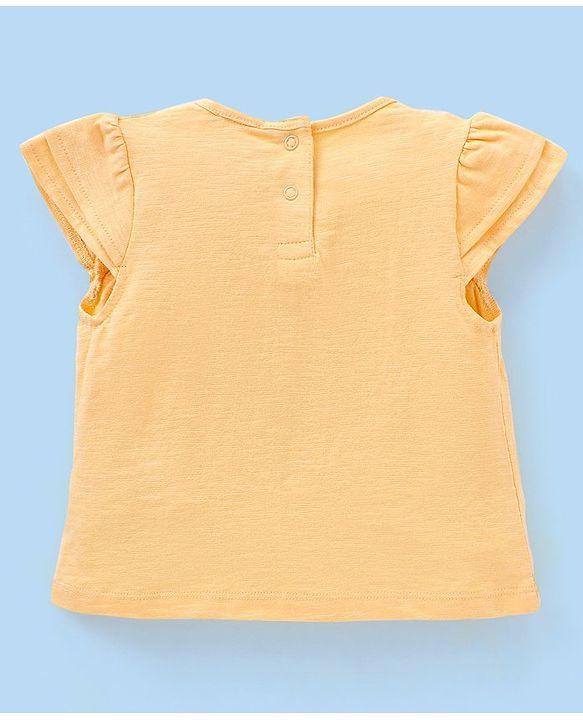 Babyhug 100% Cotton Knit Half Sleeves Top and Legging Set With Squirrel Patch & Fruits Print - Yellow & White