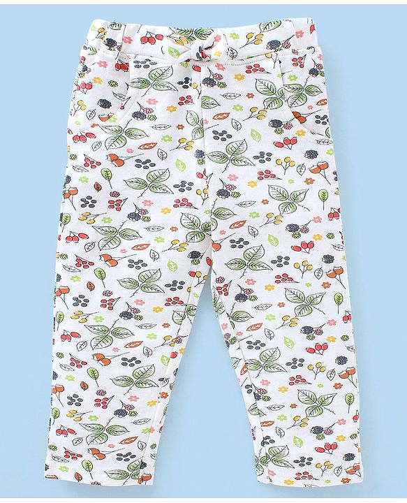 Babyhug 100% Cotton Knit Half Sleeves Top and Legging Set With Squirrel Patch & Fruits Print - Yellow & White