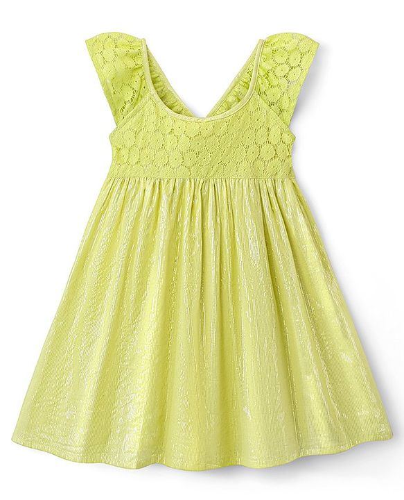 Babyhug 100% Cotton Woven Sleeveless Frock with Lace Detailing - Lime Green
