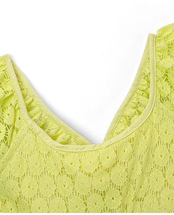 Babyhug 100% Cotton Woven Sleeveless Frock with Lace Detailing - Lime Green