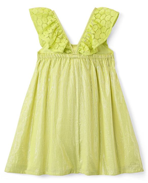 Babyhug 100% Cotton Woven Sleeveless Frock with Lace Detailing - Lime Green
