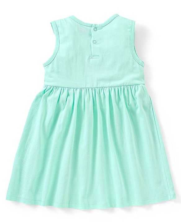 Babyhug 100% Cotton Sleeveless Frock with Bloomer and Headband Floral Embroidery - Green