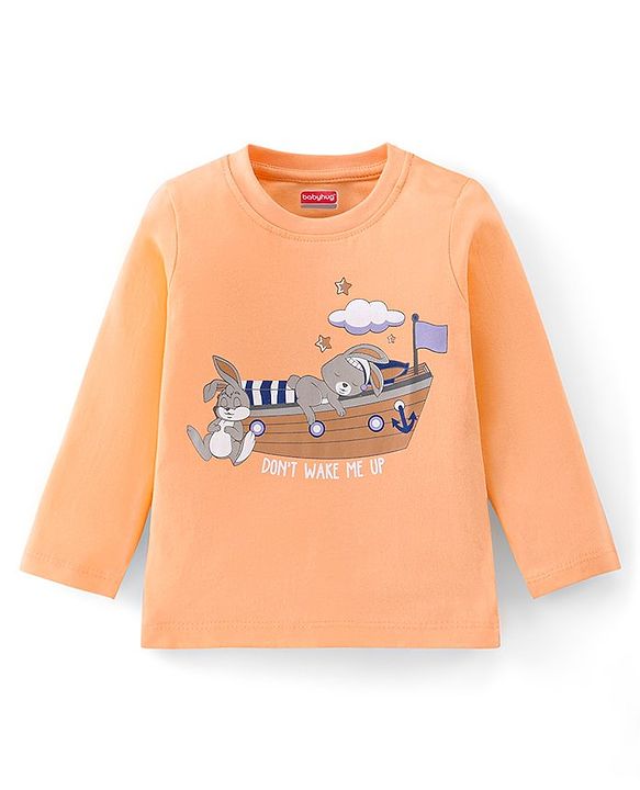 Babyhug Cotton Full Sleeves Night Suit Bunny & Stars Print- Peach & Lavender
