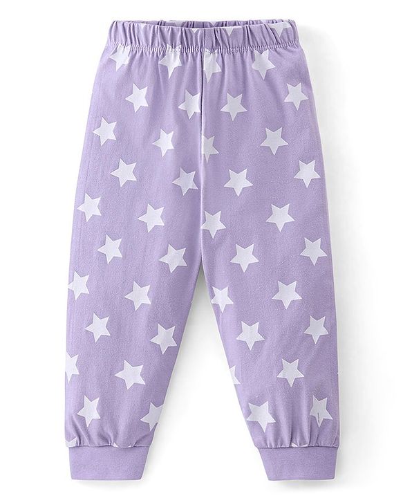 Babyhug Cotton Full Sleeves Night Suit Bunny & Stars Print- Peach & Lavender