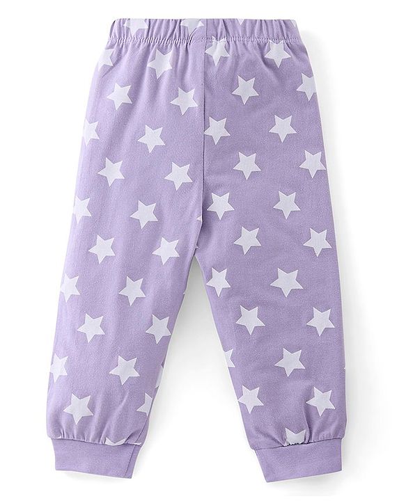 Babyhug Cotton Full Sleeves Night Suit Bunny & Stars Print- Peach & Lavender