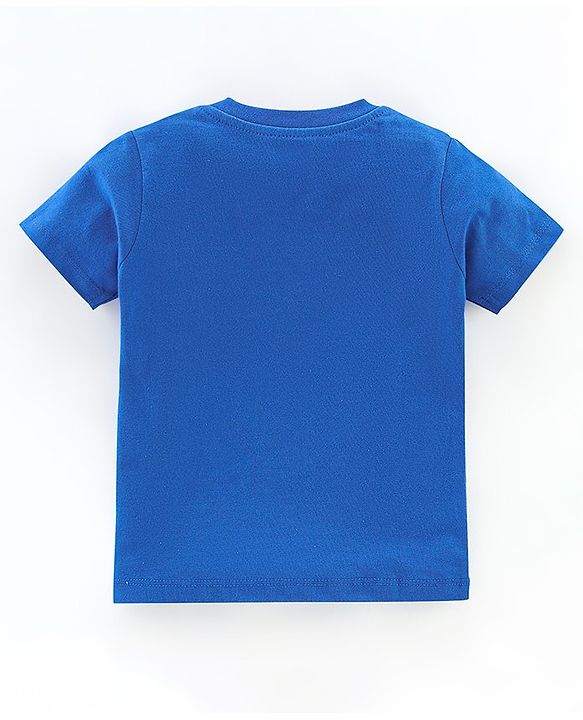 Babyhug Cotton Knit Half Sleeves Striped Night Suit Teddy Print - Blue & Ecru Melange