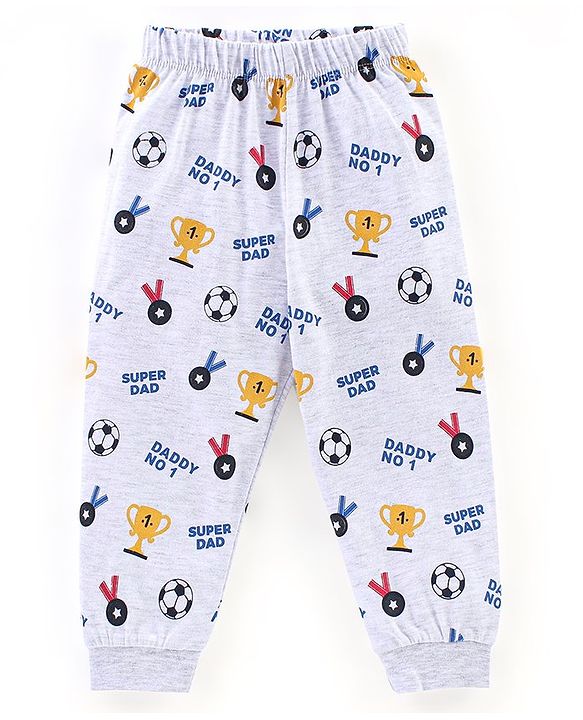 Babyhug Cotton Knit Half Sleeves Striped Night Suit Teddy Print - Blue & Ecru Melange