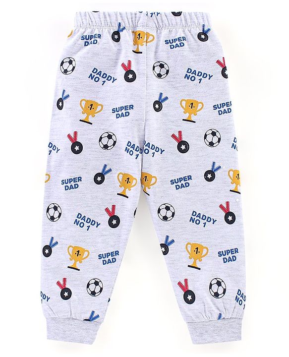 Babyhug Cotton Knit Half Sleeves Striped Night Suit Teddy Print - Blue & Ecru Melange