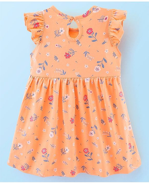 Babyhug 100% Cotton Knit Cap Sleeves Frock with Bloomer Floral Print - Orange