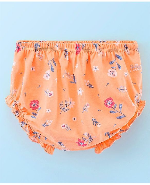 Babyhug 100% Cotton Knit Cap Sleeves Frock with Bloomer Floral Print - Orange