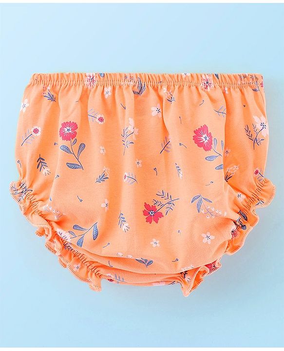 Babyhug 100% Cotton Knit Cap Sleeves Frock with Bloomer Floral Print - Orange