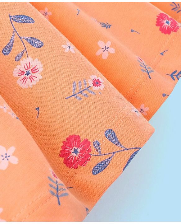 Babyhug 100% Cotton Knit Cap Sleeves Frock with Bloomer Floral Print - Orange