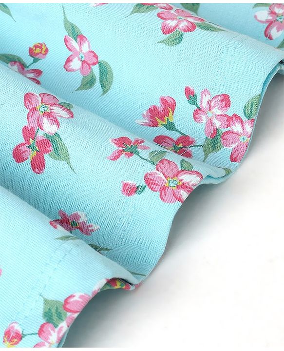 Babyhug 100% Cotton Knitted Sleeveless Frock With Bloomer Floral Print- Blue