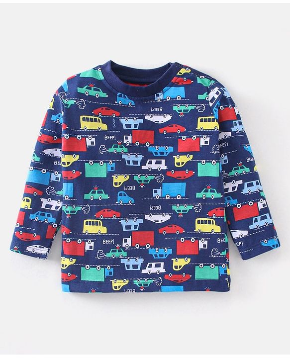 Babyhug Cotton Full Sleeves Car Print Pyjama Sets Nightwear - Blue