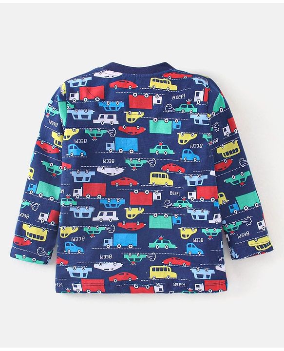 Babyhug Cotton Full Sleeves Car Print Pyjama Sets Nightwear - Blue