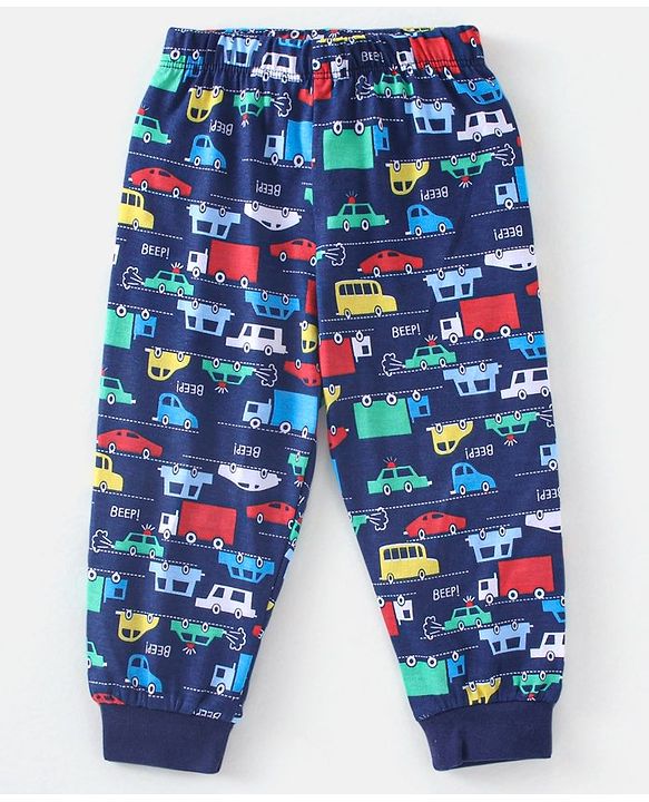 Babyhug Cotton Full Sleeves Car Print Pyjama Sets Nightwear - Blue