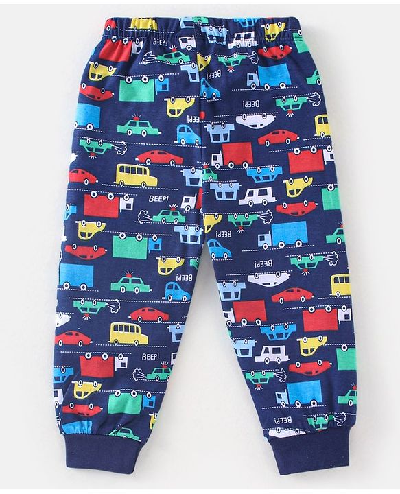 Babyhug Cotton Full Sleeves Car Print Pyjama Sets Nightwear - Blue
