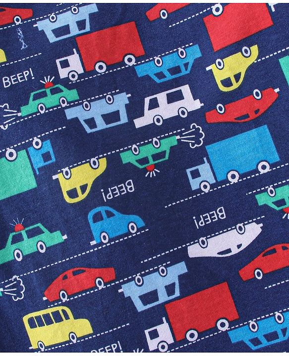 Babyhug Cotton Full Sleeves Car Print Pyjama Sets Nightwear - Blue