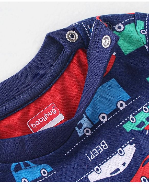 Babyhug Cotton Full Sleeves Car Print Pyjama Sets Nightwear - Blue