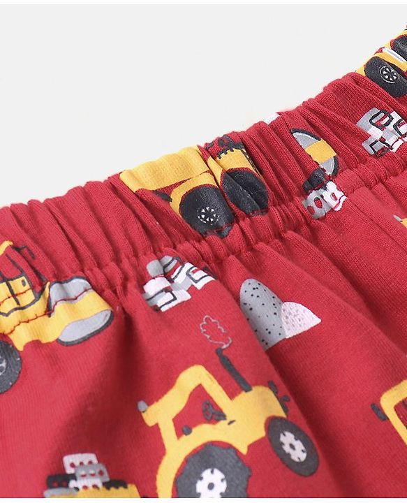 Babyhug Cotton Knit Full Sleeves Vehicles Print Night Suit - Red