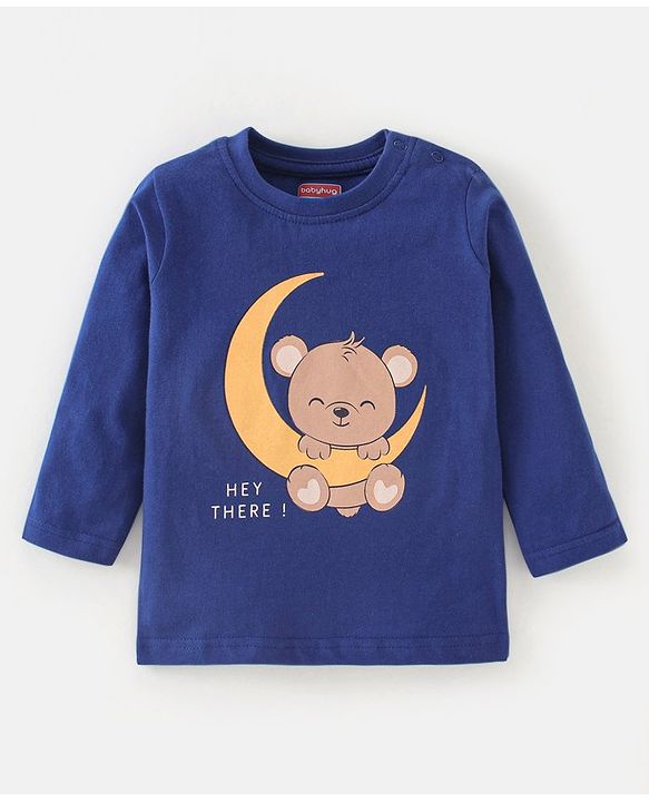 Babyhug Cotton Full Sleeves Pyjama Nightwear Set Bear Print - Blu & Yellow