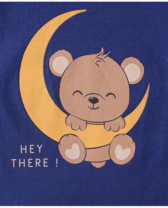 Babyhug Cotton Full Sleeves Pyjama Nightwear Set Bear Print - Blu & Yellow