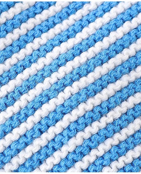 Babyhug Organic Cotton Woollen Cap and Mitten Set Stripes Design Blue - Cap Diameter 9.5 cm
