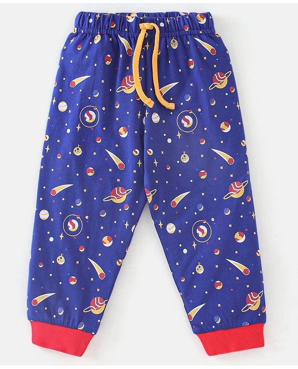 Babyhug Cotton Full Sleeves Pyjama Nightwear Set Bear Print - Blue & Red