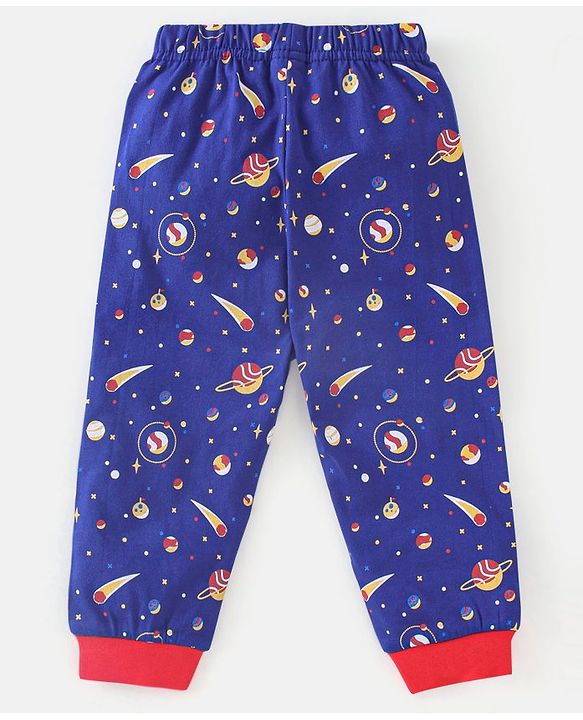 Babyhug Cotton Full Sleeves Pyjama Nightwear Set Bear Print - Blue & Red