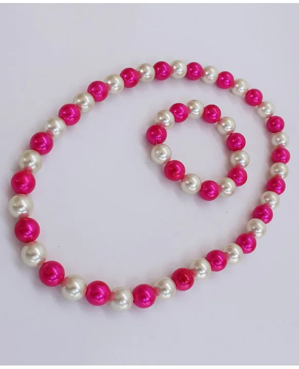 Vibrant pink beaded designer gemstone handmade necklace set at ₹2550 |  Azilaa