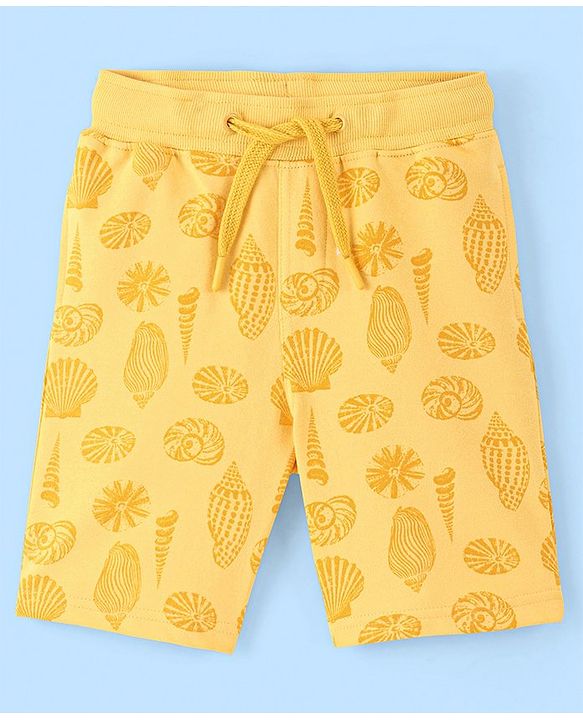 Pine Kids 100% Cotton Knit Knee Length Shorts Sea Shell Print - Yellow