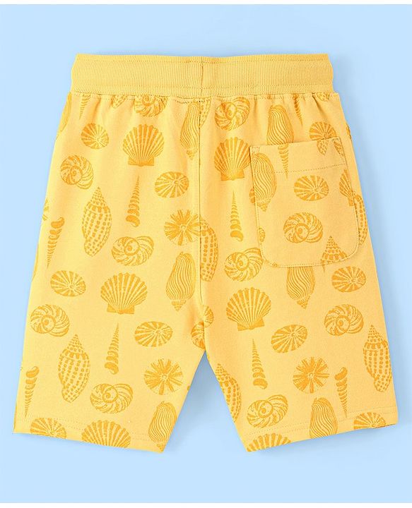 Pine Kids 100% Cotton Knit Knee Length Shorts Sea Shell Print - Yellow