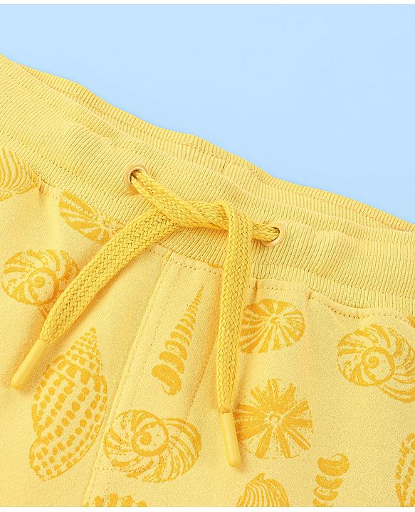 Pine Kids 100% Cotton Knit Knee Length Shorts Sea Shell Print - Yellow