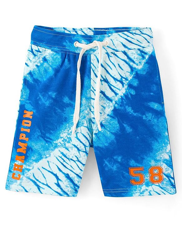 Pine Kids 100% Cotton Knit Knee Length Champion & Tie Dye Print Shorts - White & Blue