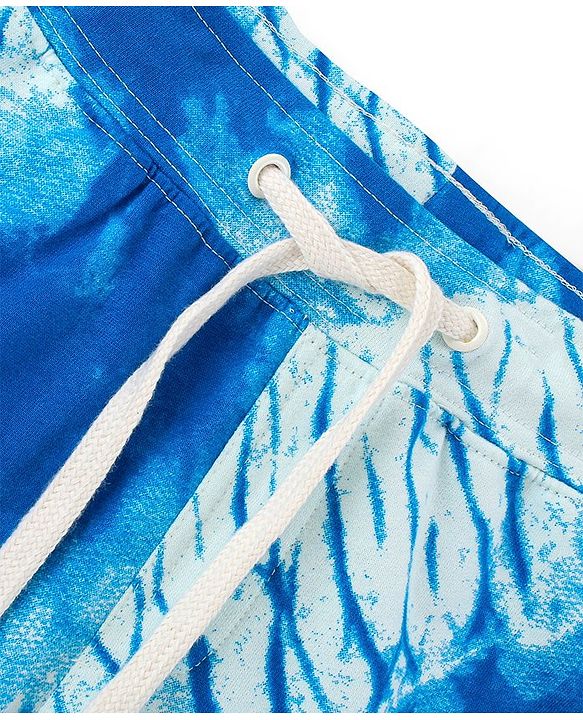 Pine Kids 100% Cotton Knit Knee Length Champion & Tie Dye Print Shorts - White & Blue