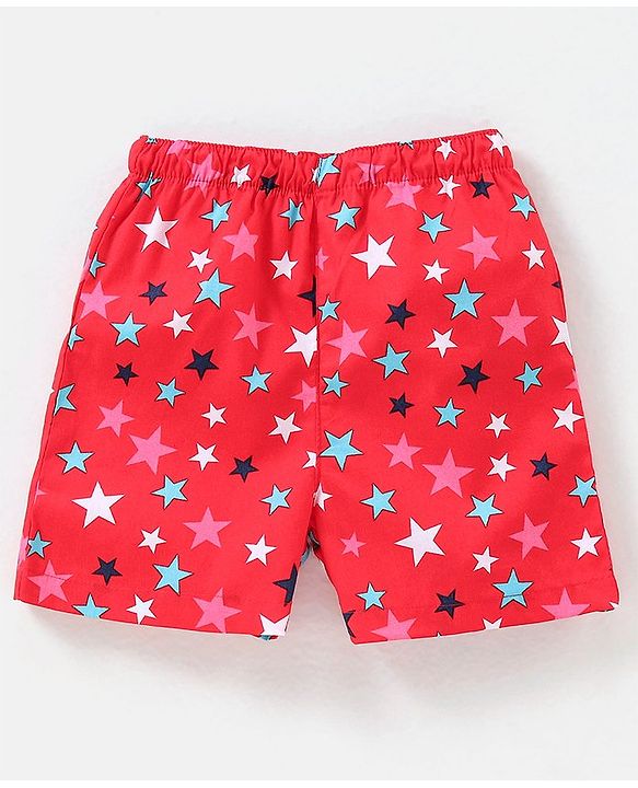 Babyhug Cotton Woven Boxers Checks & Moon Print Pack of 3 - Blue & Red