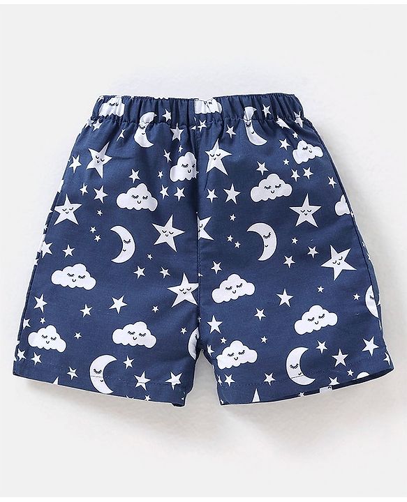 Babyhug Cotton Woven Boxers Checks & Moon Print Pack of 3 - Blue & Red
