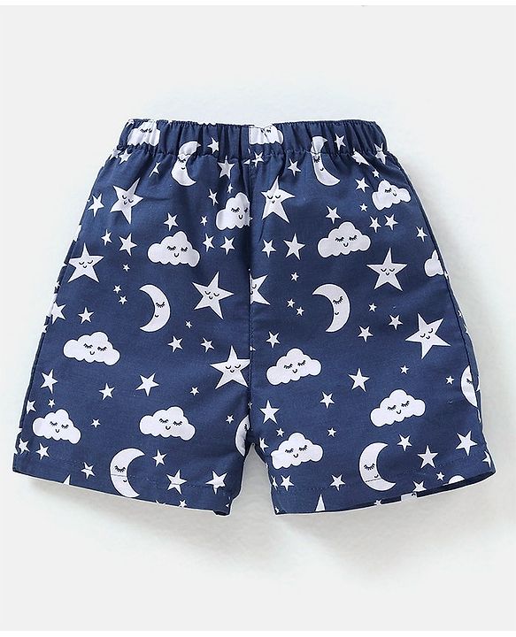 Babyhug Cotton Woven Boxers Checks & Moon Print Pack of 3 - Blue & Red