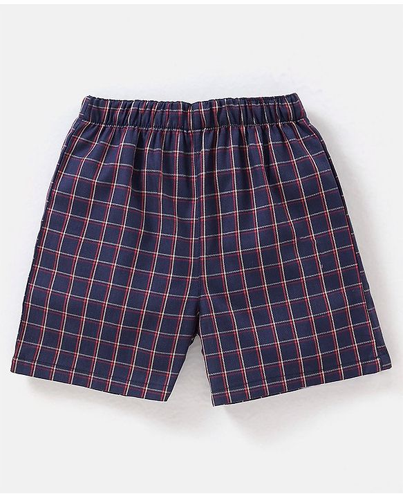 Babyhug Cotton Woven Boxers Checks & Moon Print Pack of 3 - Blue & Red