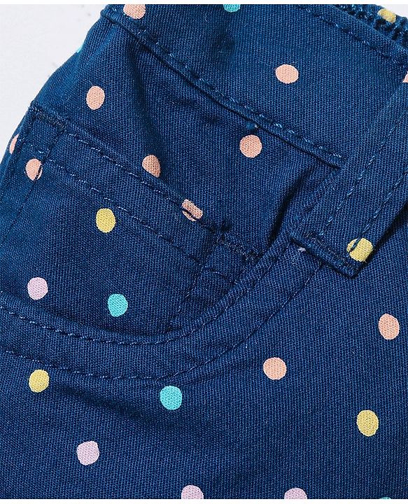 Babyhug Cotton Spandex Woven Mid Thigh Stretchable Shorts Polka Dots Print - Navy Blue