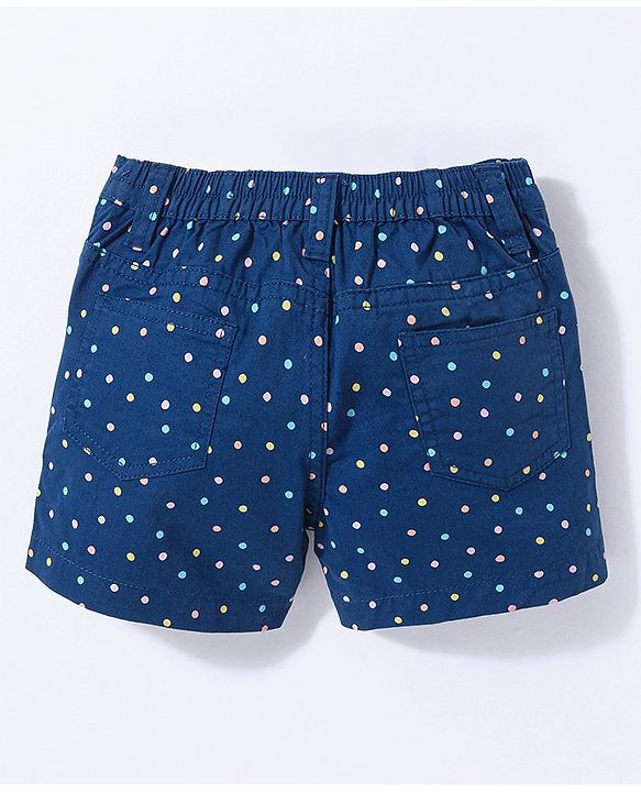 Babyhug Cotton Spandex Woven Mid Thigh Stretchable Shorts Polka Dots Print - Navy Blue