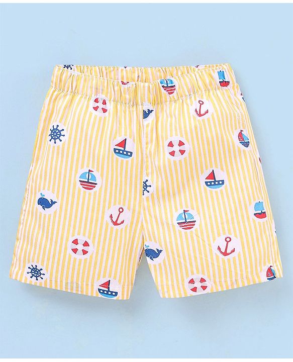 Babyhug Cotton Knit Boxers Boat & Stars Print Pack of 3 - Maroon Navy Blue  & Yellow