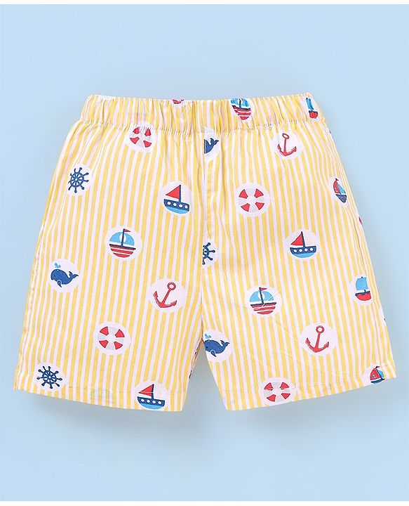 Babyhug Cotton Knit Boxers Boat & Stars Print Pack of 3 - Maroon Navy Blue  & Yellow