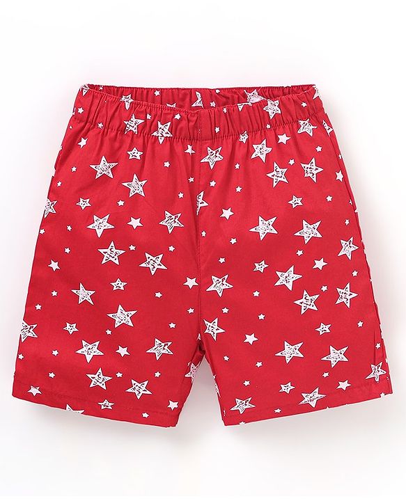 Babyhug Cotton Knit Boxers Star & Moon Print Pack of 3 - Maroon Blue & Red