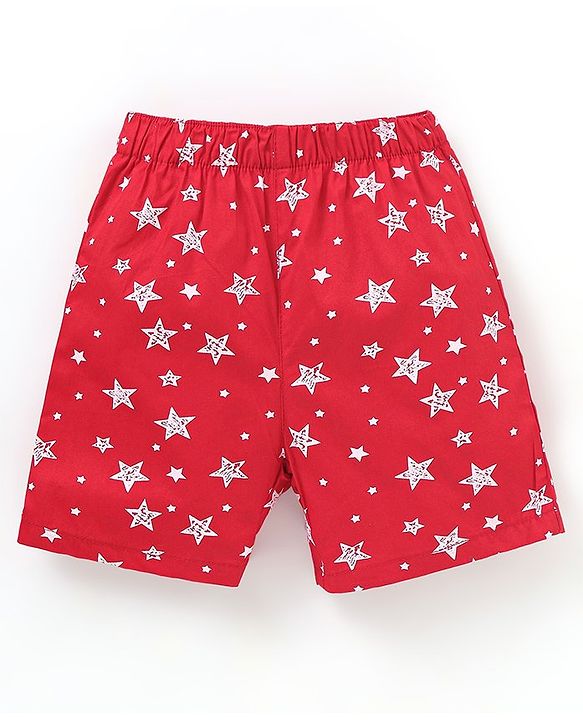 Babyhug Cotton Knit Boxers Star & Moon Print Pack of 3 - Maroon Blue & Red