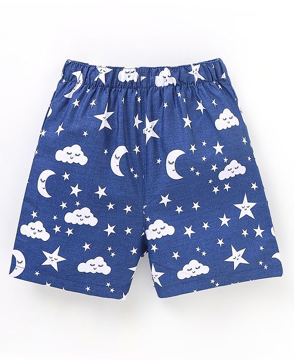 Babyhug Cotton Knit Boxers Star & Moon Print Pack of 3 - Maroon Blue & Red