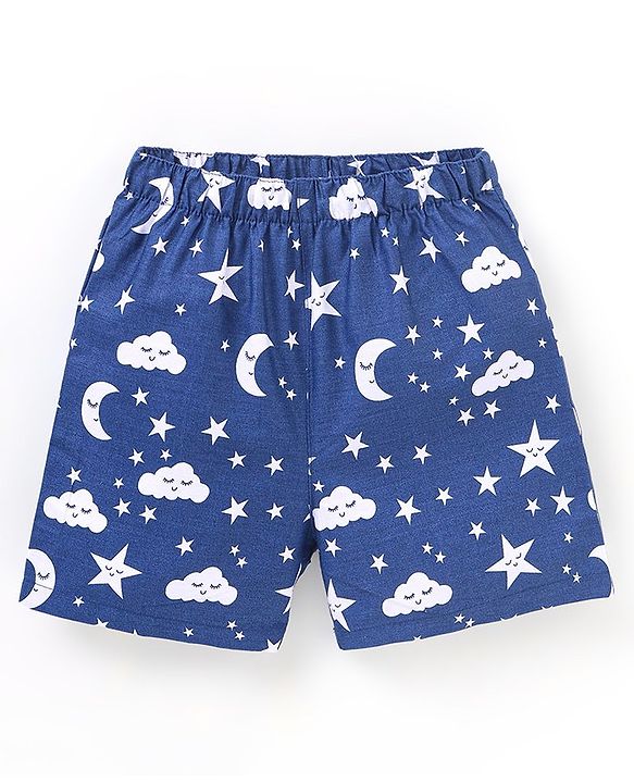 Babyhug Cotton Knit Boxers Star & Moon Print Pack of 3 - Maroon Blue & Red