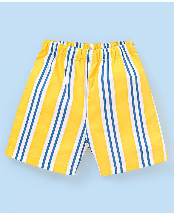 Babyhug Cotton Knit Boxers Checks & Stripes Print Pack of 3 - Yellow & Blue