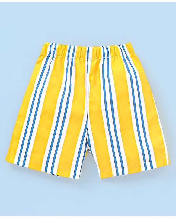 Babyhug Cotton Knit Boxers Checks & Stripes Print Pack of 3 - Yellow & Blue